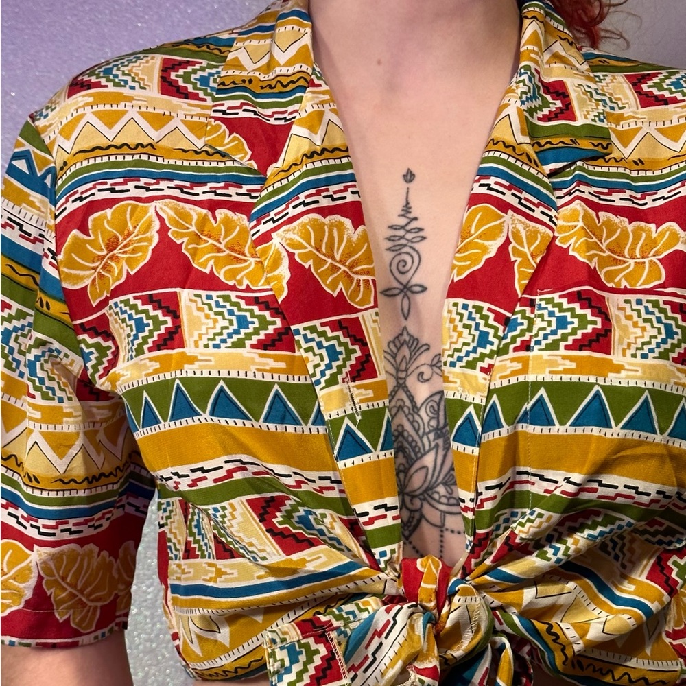 Vintage Silk Tribal Button Up Short Sleeve